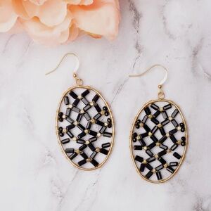 Elegant Gold and Black Beaded Earrings